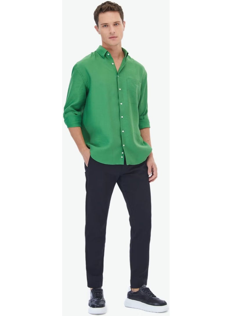 Kip Green Plain Oversize Fit Woven Casual Shirt - Image 3